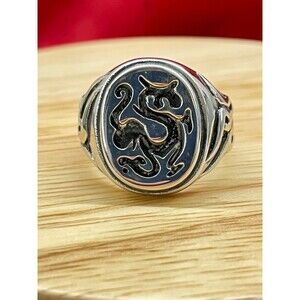 Men’s Black Dragon Signet Ring Heavy Duty Stainless Steel Bold Gothic Size12.5